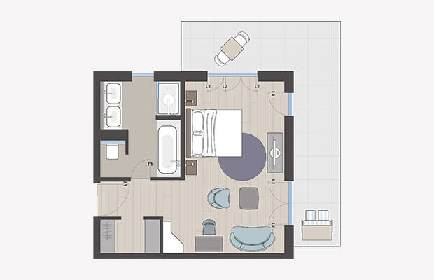 Gartenseite Eckzimmer mit Terrasse DRET x2